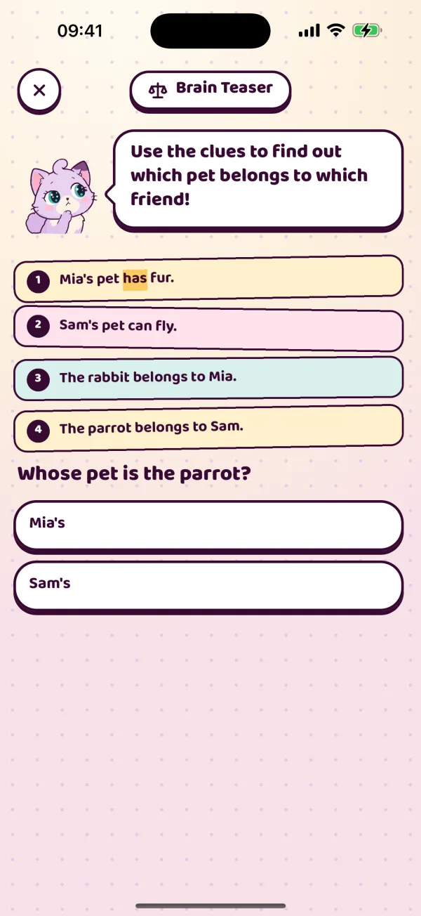A brain teaser about whose pet is whose