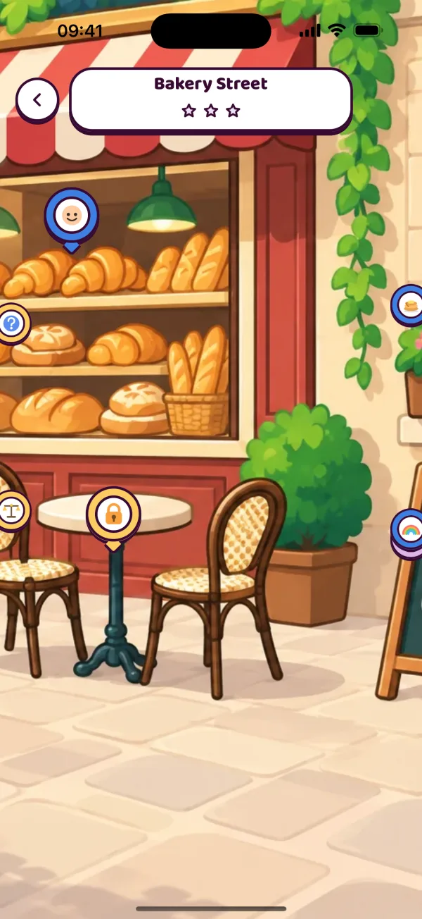 Bakery Street in Paris, with challenges on the bread and the cafe table